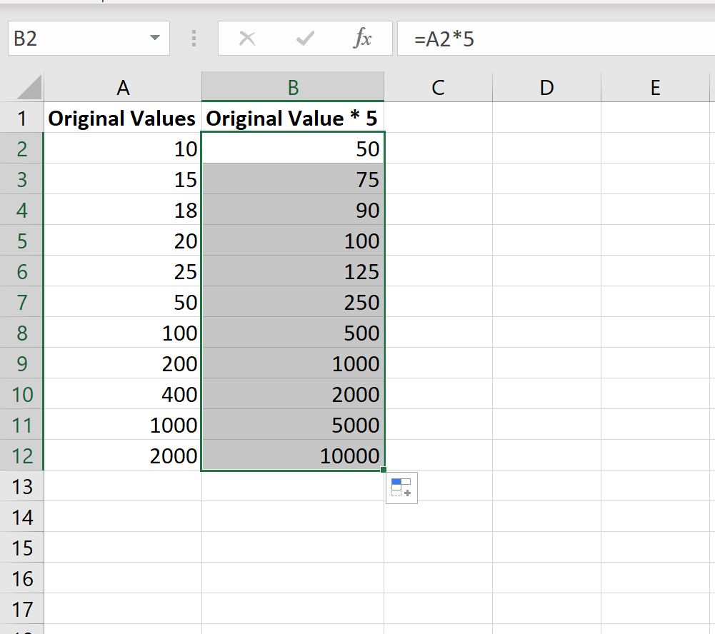Excel: cómo multiplicar una columna por una constante