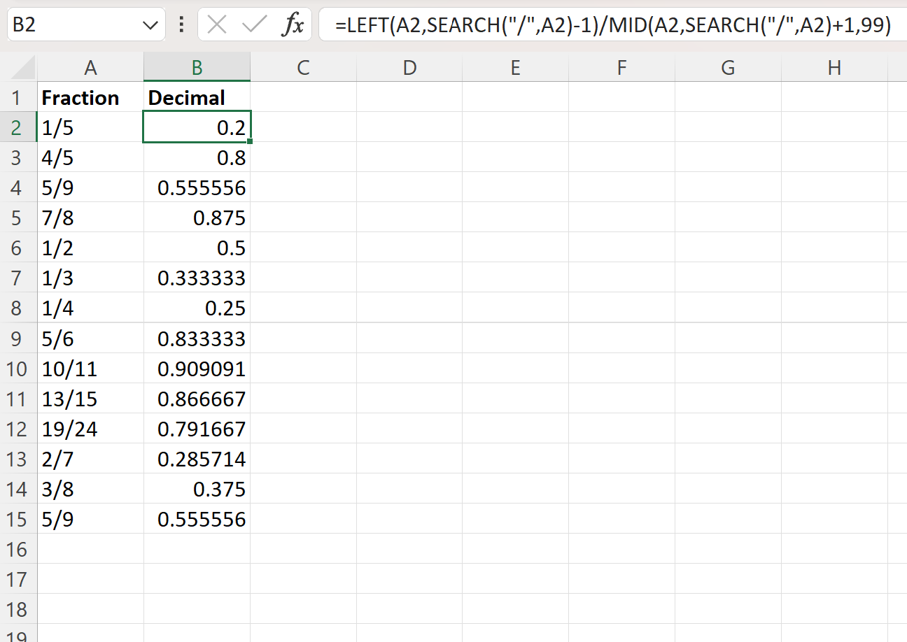 Cómo convertir una fracción a un decimal en Excel