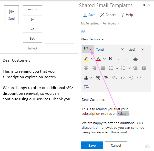 Cree una plantilla de correo electrónico de Outlook con campos rellenables, variables y menú desplegable