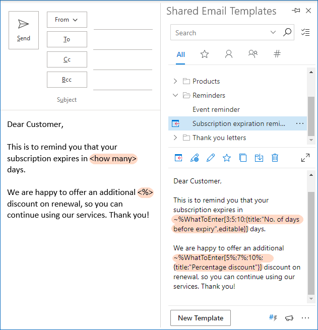 Cree una plantilla de correo electrónico de Outlook con campos rellenables, variables y menú desplegable
