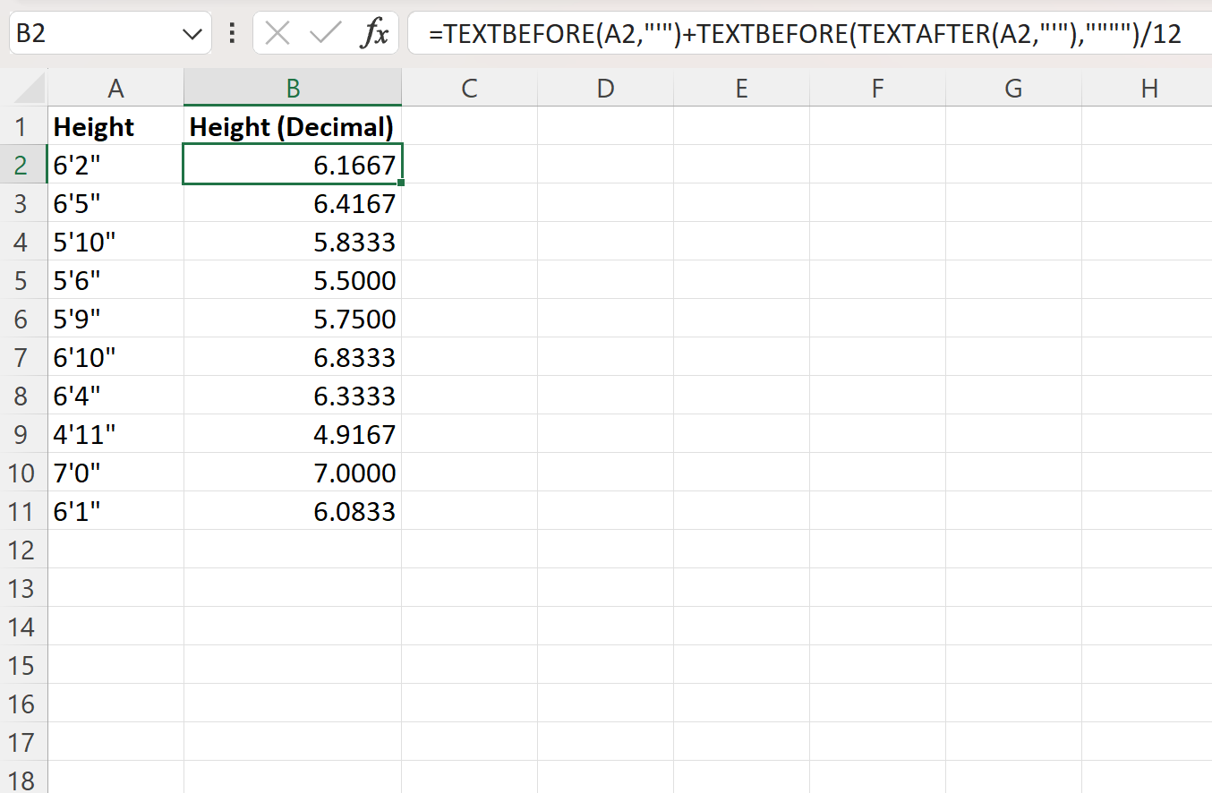 Excel: Cómo convertir pies y pulgadas a decimales