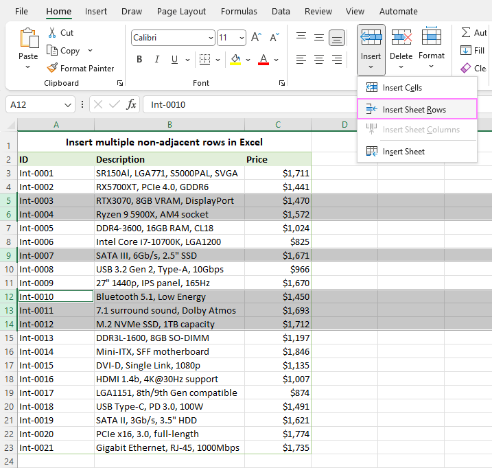 Cómo insertar varias filas en Excel con acceso directo y otras formas