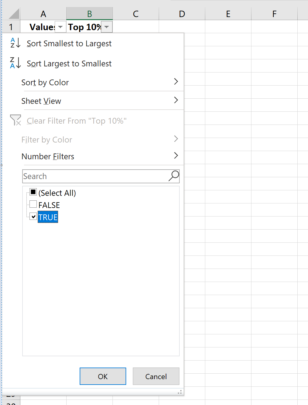 Cómo encontrar el 10% superior de los valores en una columna de Excel