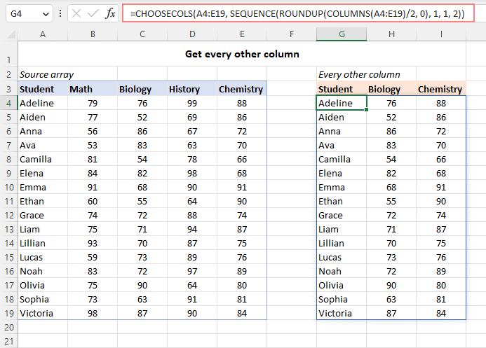 Función CHOOSECOLS de Excel para obtener columnas de una matriz o rango