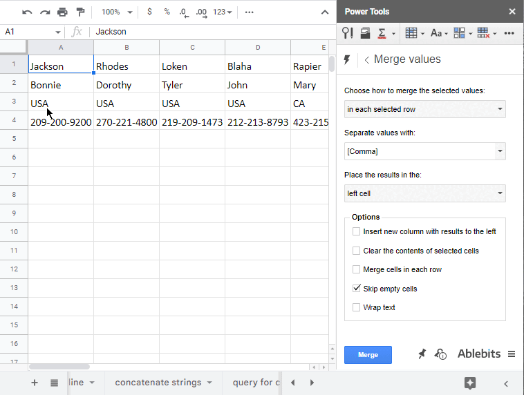 Cómo fusionar celdas en Google Sheets