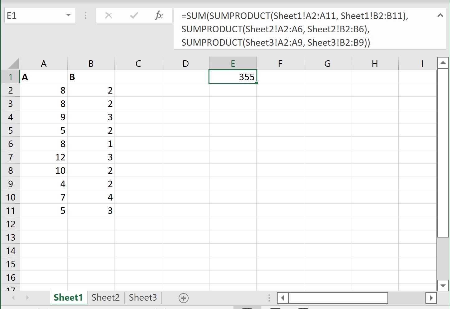 Excel: cómo utilizar SUMPRODUCT en varias hojas