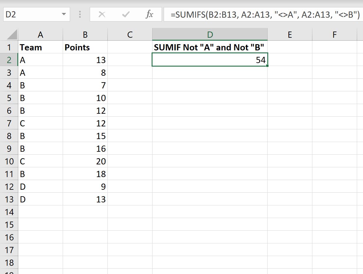 Excel: cómo calcular la suma si las celdas no son iguales al valor