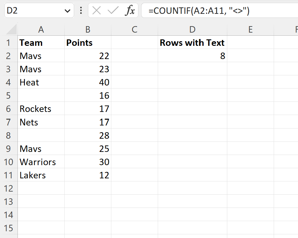 Cómo contar filas con texto en Excel (3 ejemplos)
