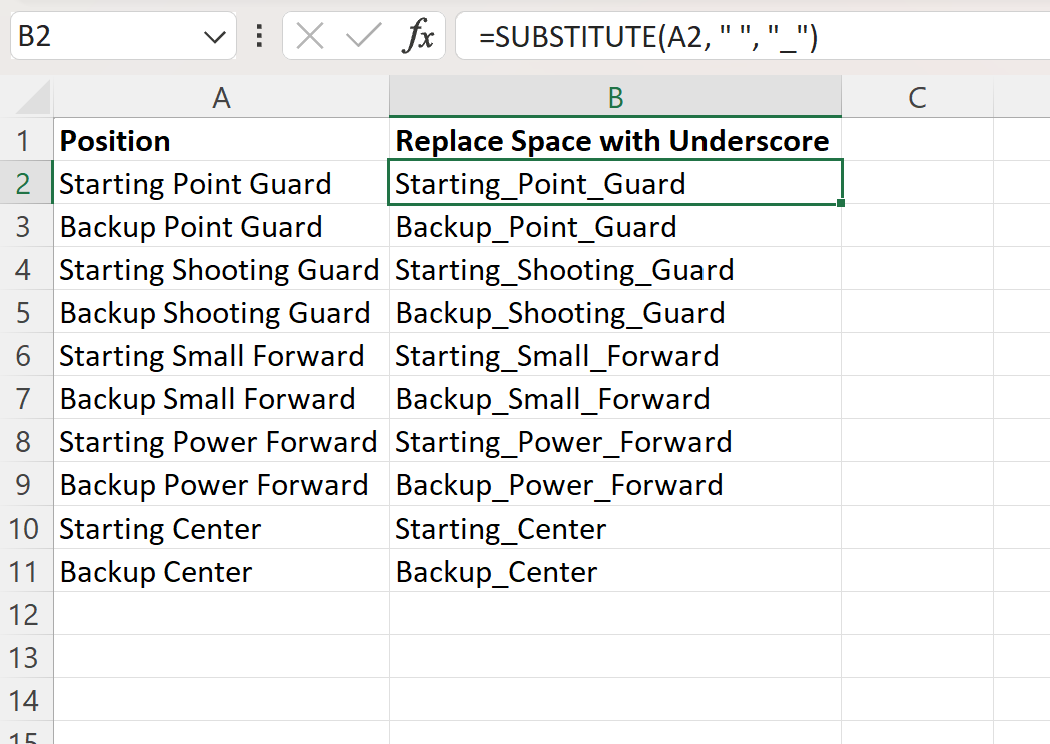 Cómo reemplazar el espacio con guión bajo en Excel