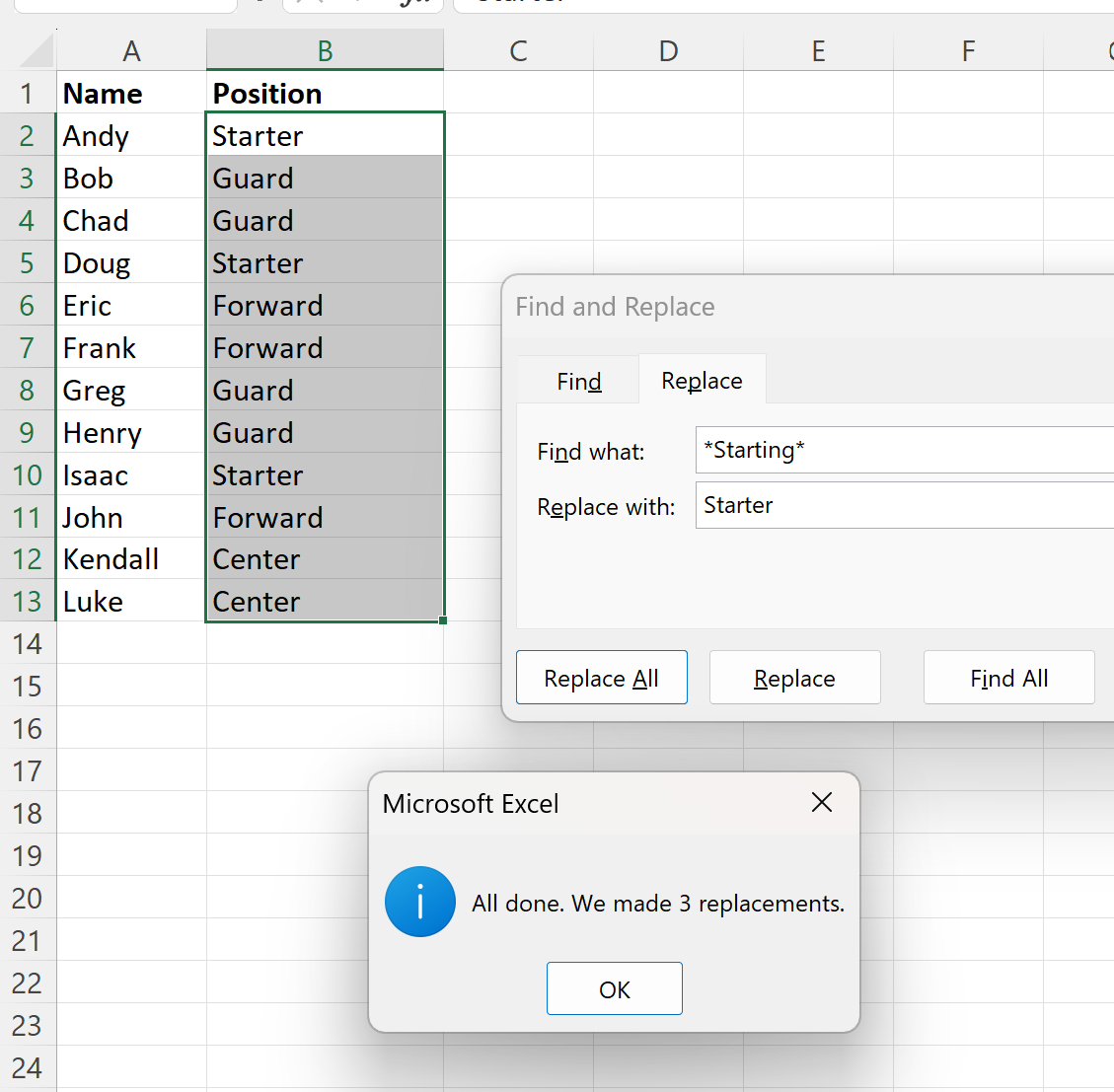 Fórmula de Excel: reemplazar si la celda contiene texto específico
