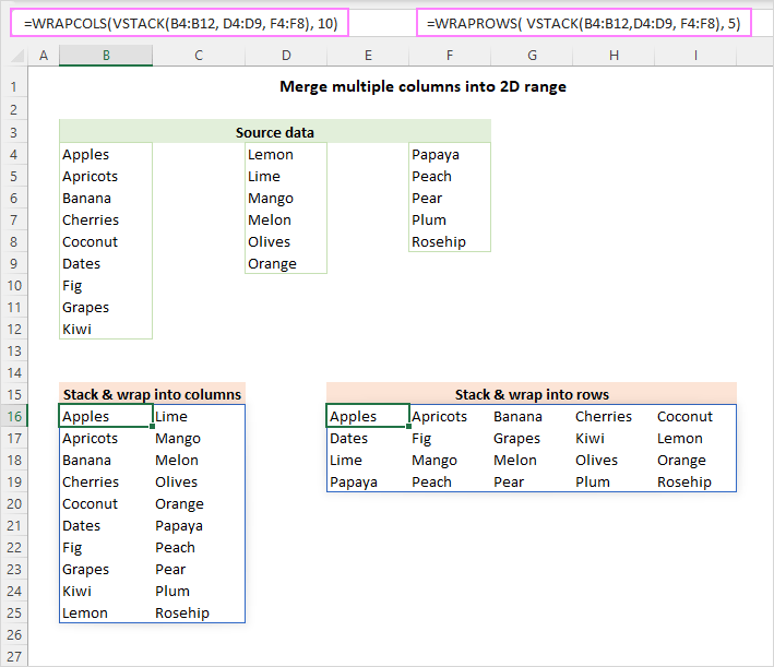 Convertir columna/fila a matriz en Excel: funciones WRAPCOLS y WRAPROWS