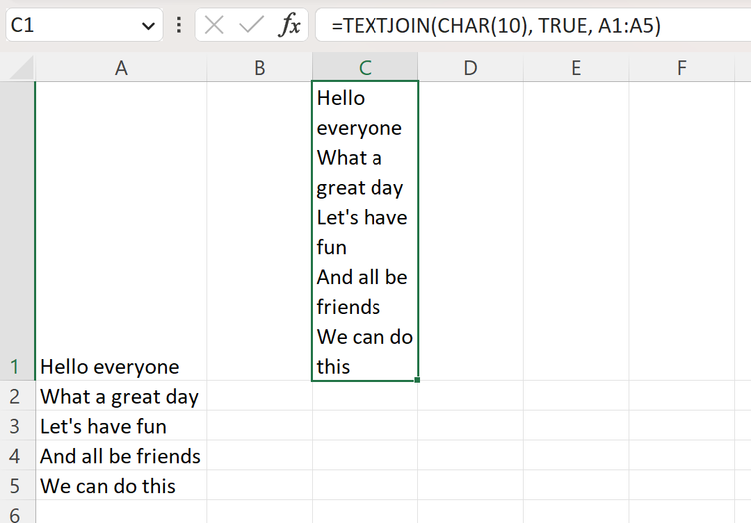 Excel: Cómo utilizar la función TEXTJOIN con salto de línea
