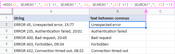 Extraiga texto entre dos caracteres en Excel y Google Sheets
