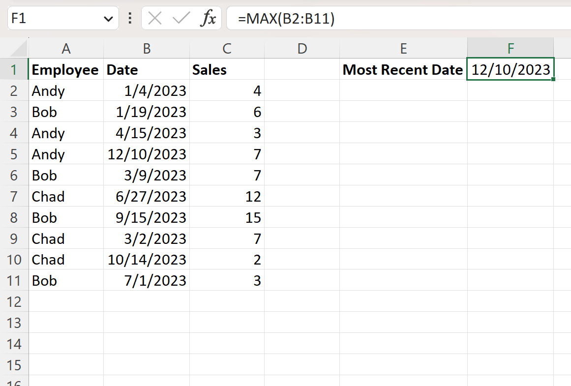 Cómo encontrar la fecha más reciente en Excel (con ejemplos)