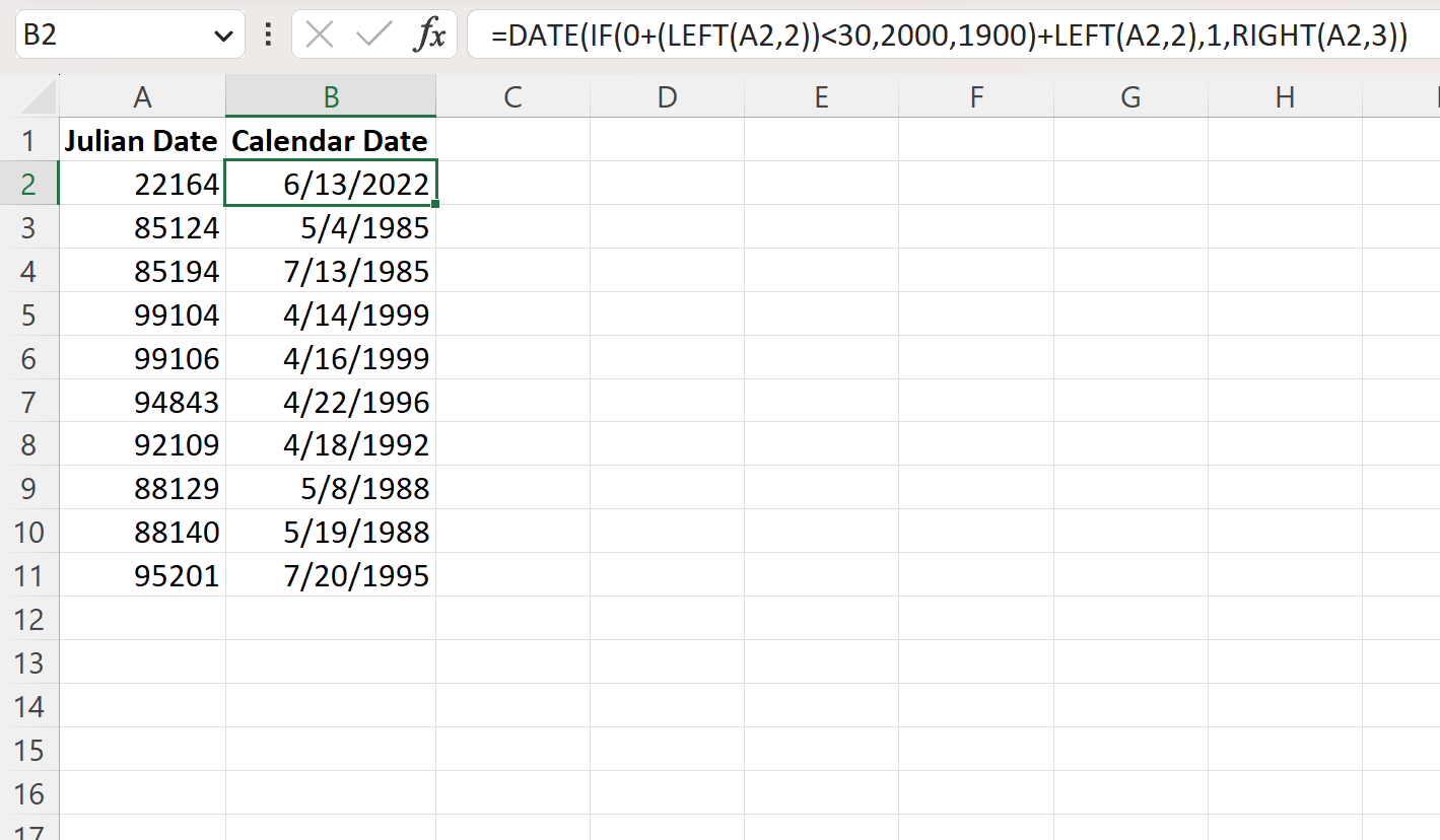Excel: Cómo convertir entre fecha juliana y fecha calendario