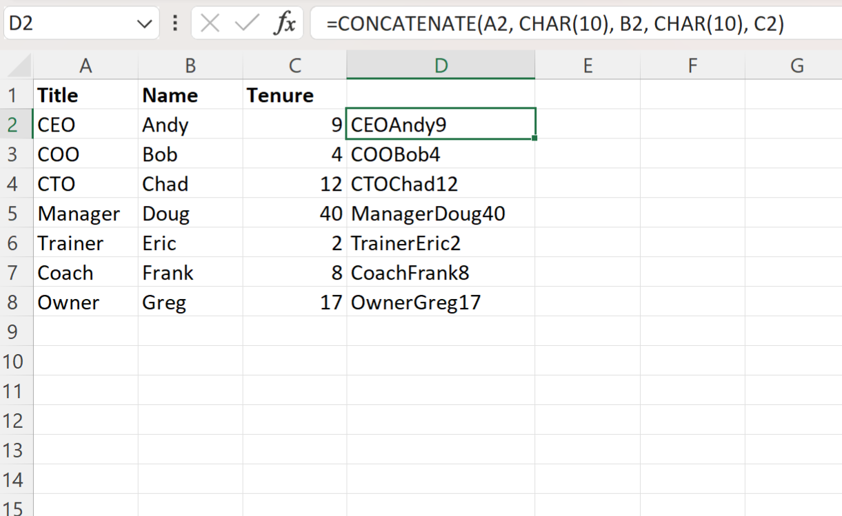 Excel: cómo utilizar CONCATENAR con nueva línea