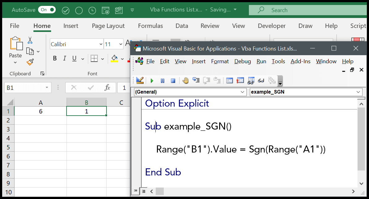 Función VBA SGN (sintaxis + ejemplo)