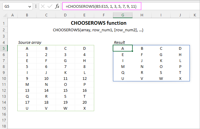Función CHOOSEROWS de Excel para extraer ciertas filas de la matriz