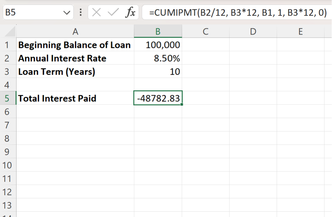 Excel: cómo calcular el interés total pagado por el préstamo