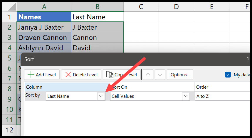 Cómo ordenar por apellido en Excel