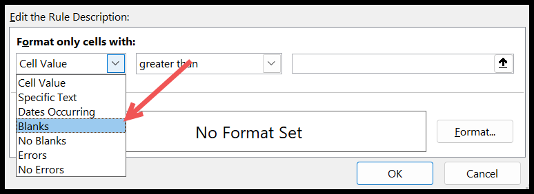 Aplicar formato condicional en celdas en blanco en Excel
