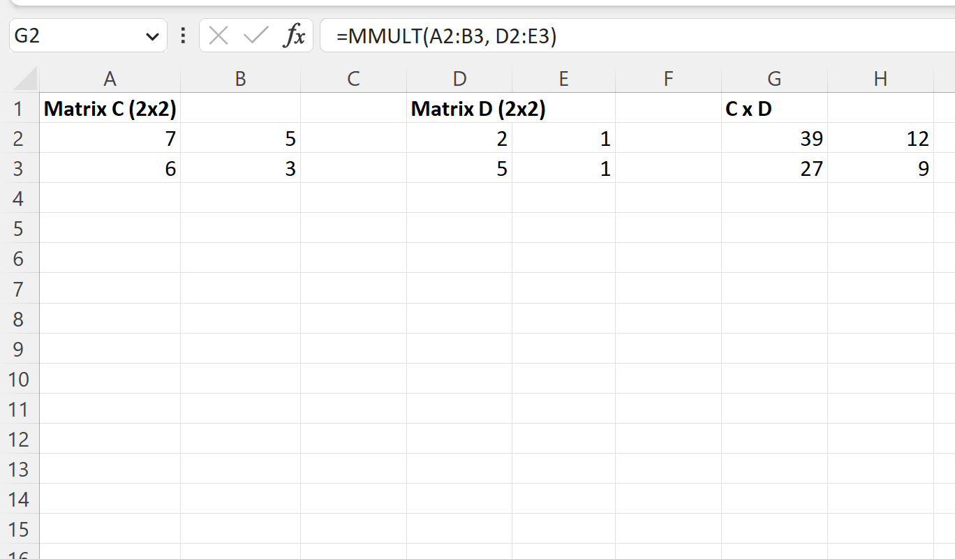 Cómo realizar la multiplicación de matrices en Excel (con ejemplos)