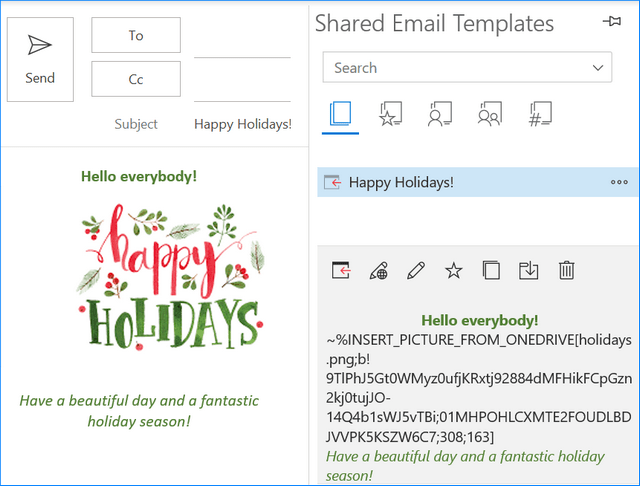 Inserte una imagen en el correo electrónico de Outlook desde OneDrive usando plantillas de correo electrónico compartidas