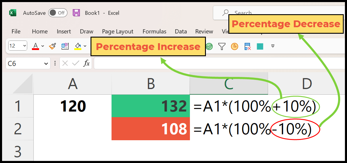 Sumar y restar porcentaje de un número (fórmula de Excel)