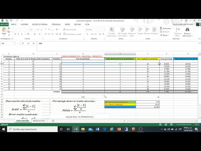 Pronóstico ingenuo en Excel: ejemplo paso a paso
