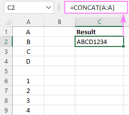 Función CONCAT de Excel: ejemplos de concatenación de cadenas
