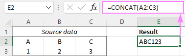 Función CONCAT de Excel: ejemplos de concatenación de cadenas