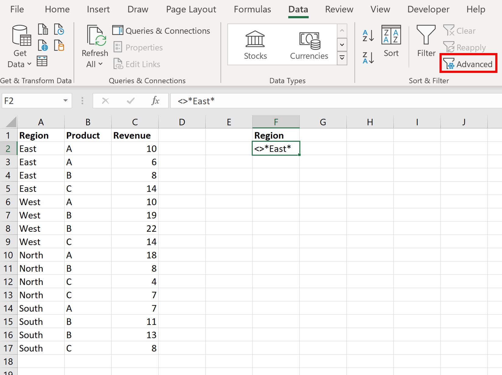 Filtro avanzado de Excel: cómo utilizar «No contiene» Filtro avanzado de Excel: cómo utilizar «No contiene»