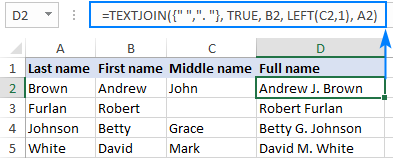 Función TEXTJOIN en Excel para fusionar texto de varias celdas