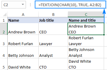 Función TEXTJOIN en Excel para fusionar texto de varias celdas