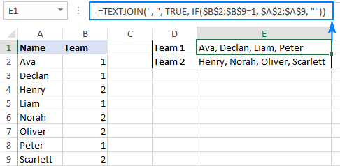 Función TEXTJOIN en Excel para fusionar texto de varias celdas
