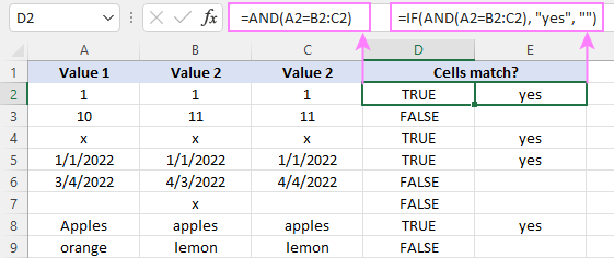 comprobar si dos o más celdas son iguales comprobar si dos o más celdas son iguales
