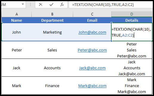 Concatenar con un SALTO DE LÍNEA en Excel