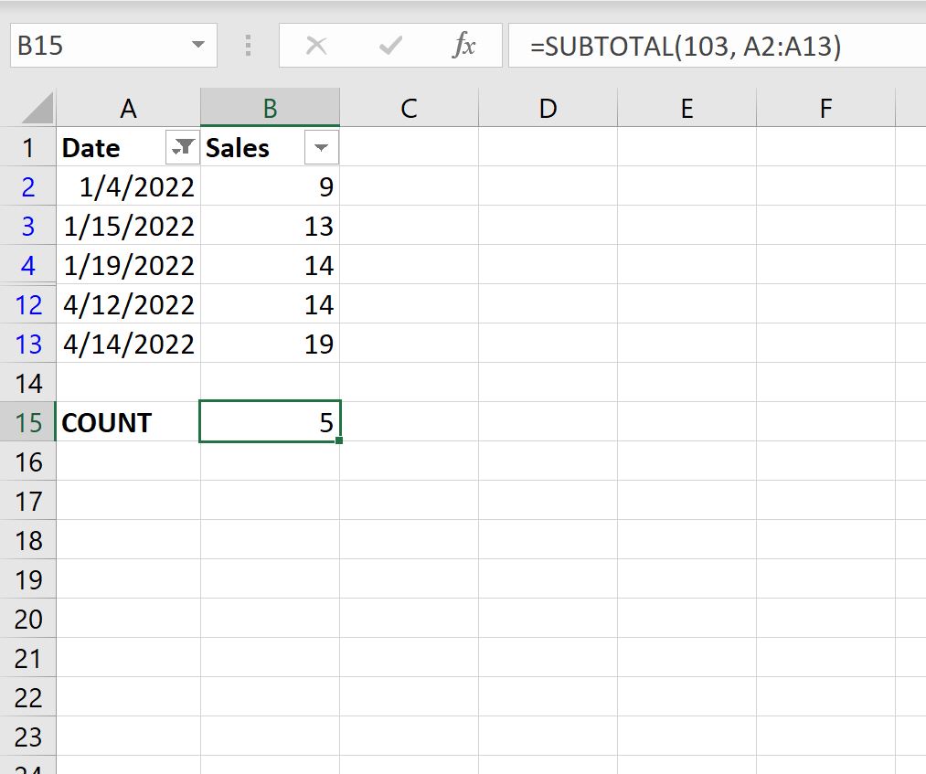 Cómo contar filas filtradas en Excel (con ejemplo) Cómo contar filas filtradas en Excel (con ejemplo)