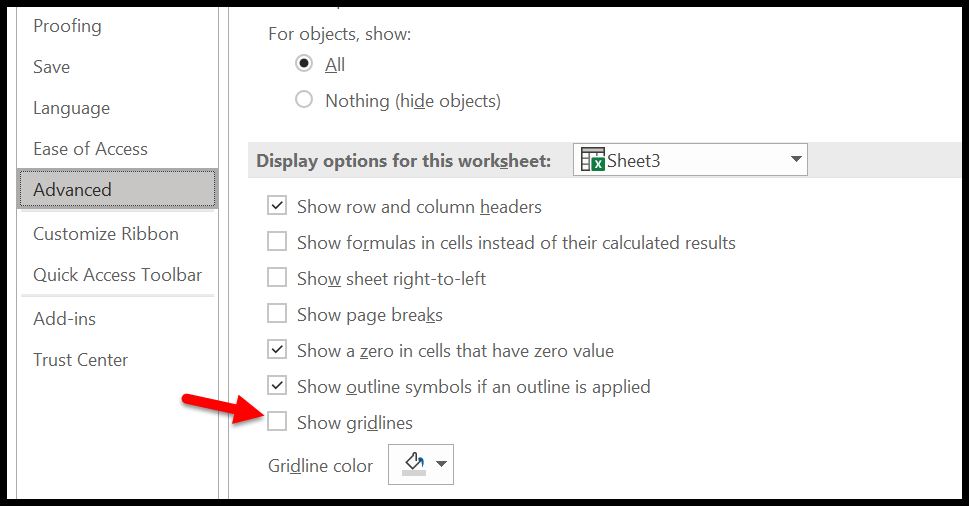 Líneas de cuadrícula en Excel (eliminar, atajo, imprimir y cambiar color)