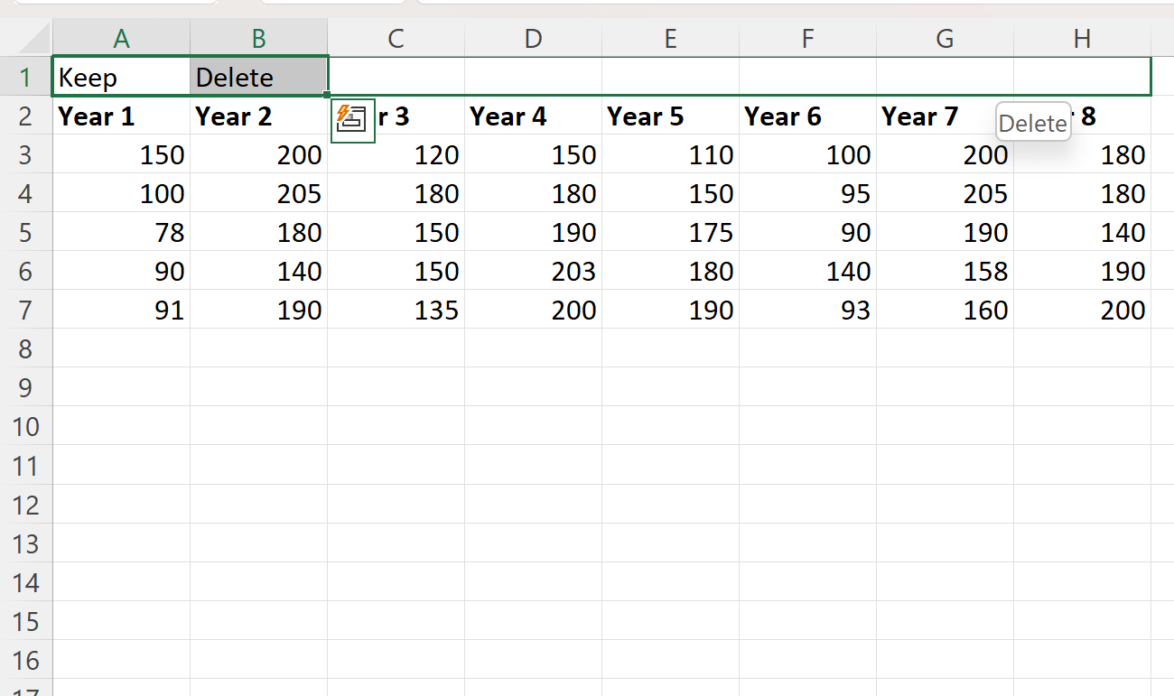 Cómo eliminar todas las demás columnas en Excel (con ejemplo)