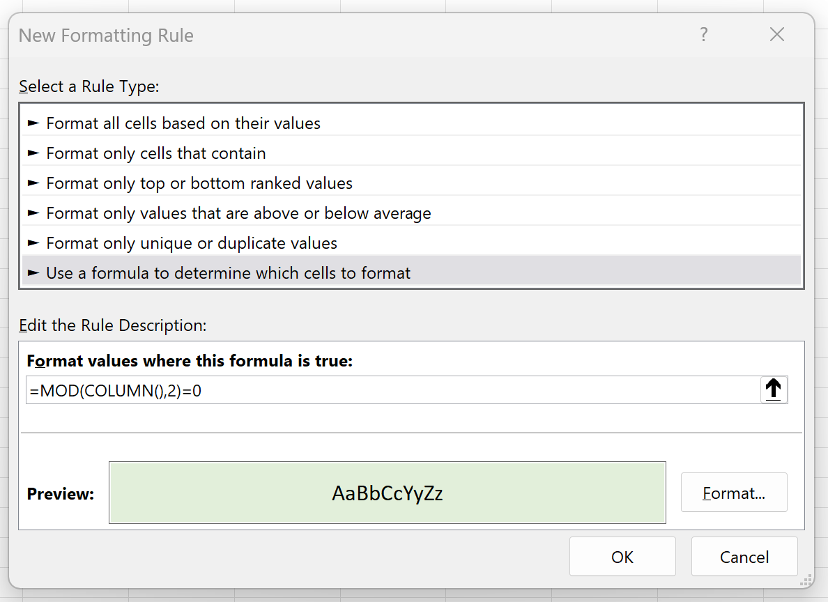 Cómo alternar colores de columna en Excel (con ejemplo)