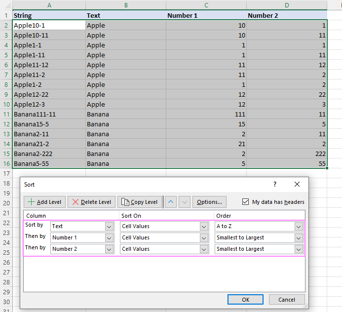 Cómo ordenar números mixtos y texto, números multinivel en Excel Cómo ordenar números mixtos y texto, números multinivel en Excel