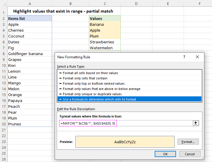 Compruebe si el valor existe dentro del rango en Excel y Google Sheets