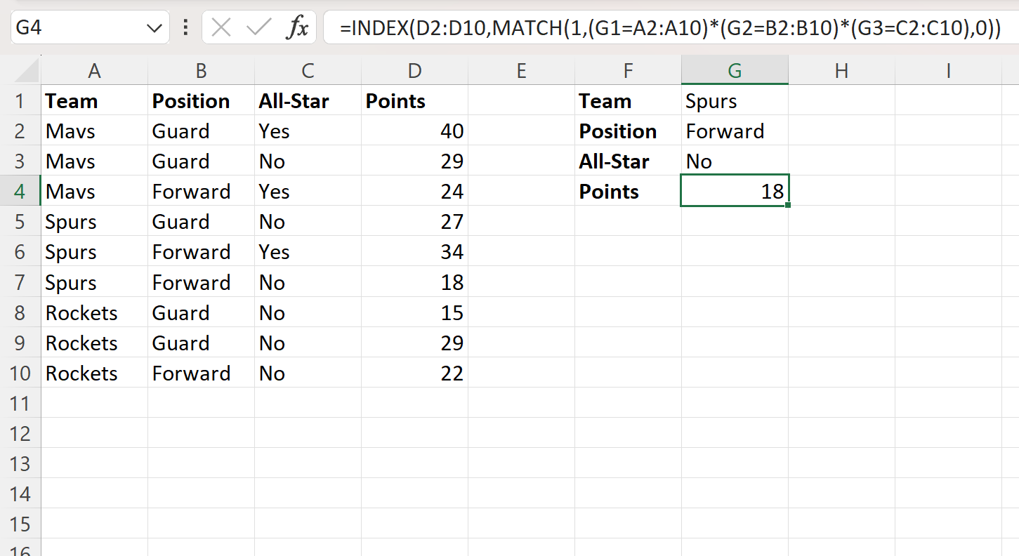 Excel: Cómo utilizar INDEX MATCH con 3 criterios