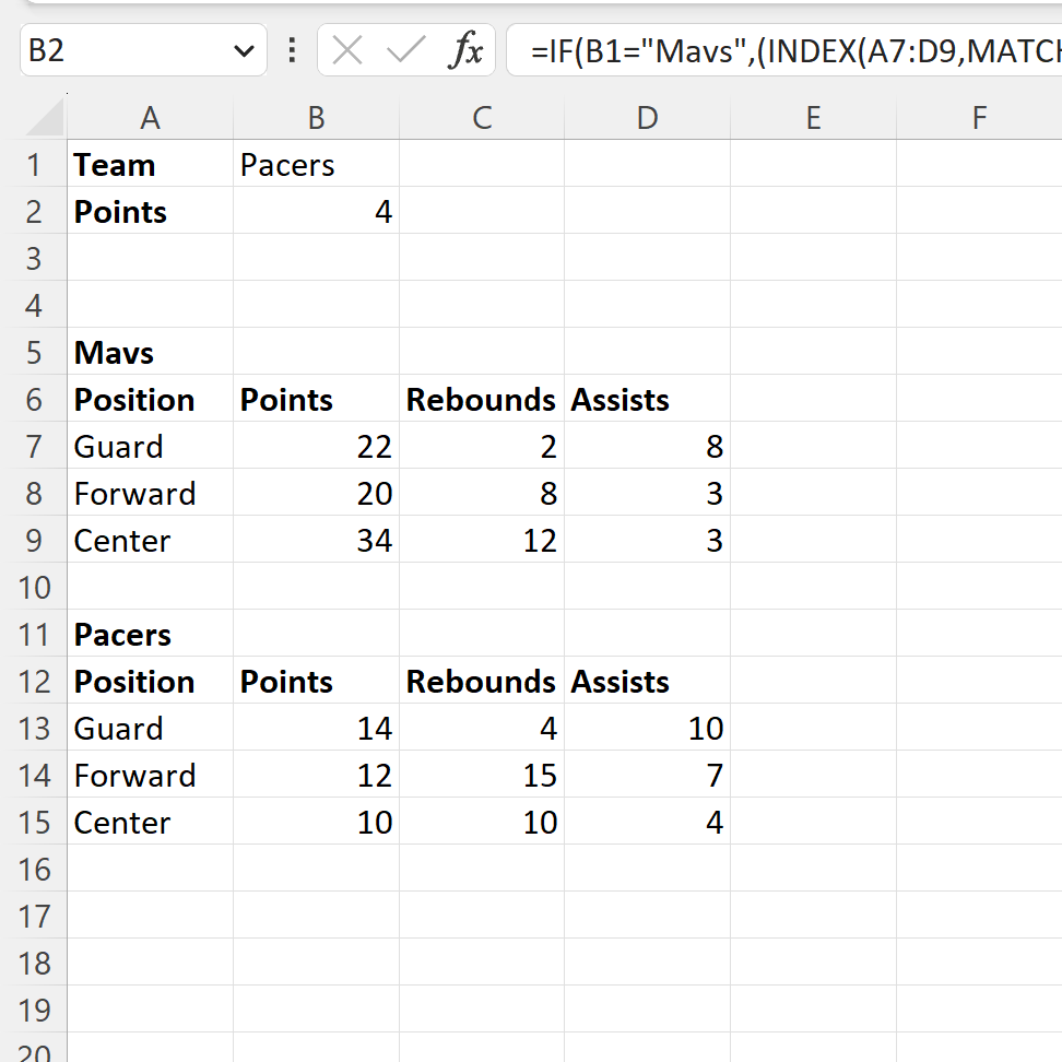 Excel: Cómo utilizar la función SI con INDEX MATCH