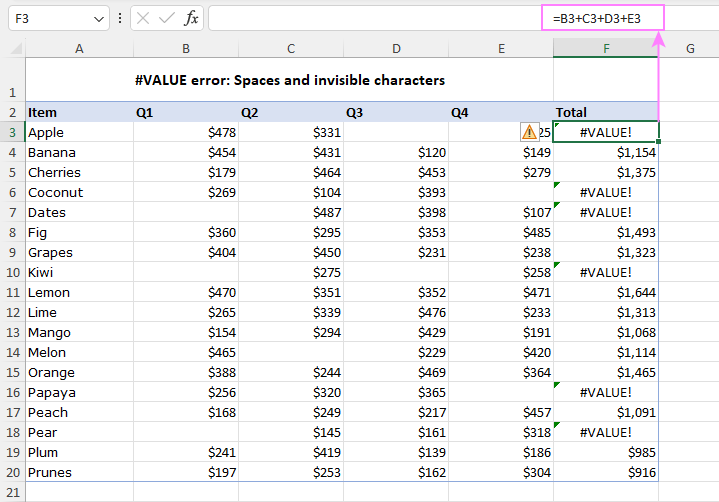 Error #VALOR en Excel: causas y soluciones