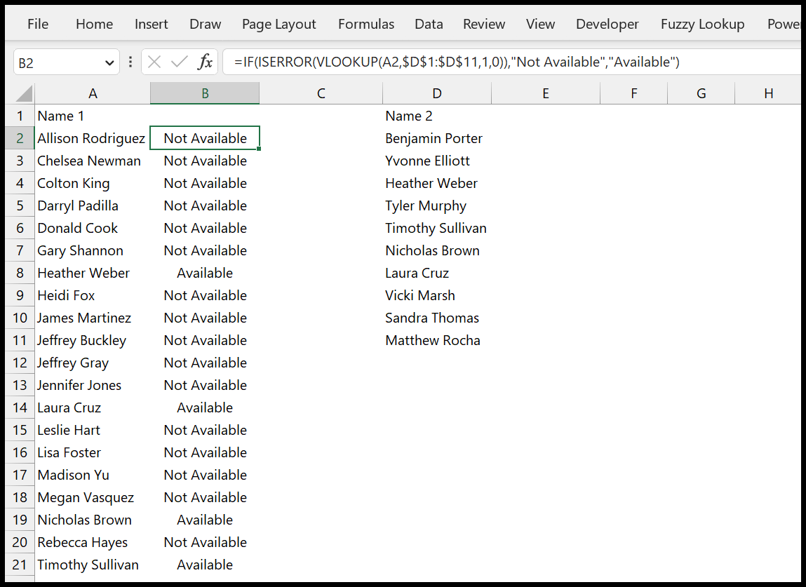 Emparejar/comparar dos columnas con BUSCARV