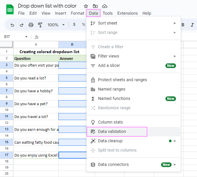 Cómo crear una lista desplegable de colores en Excel y Google Sheets