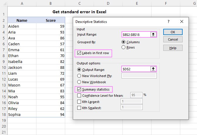Cómo calcular el error estándar de la media en Excel