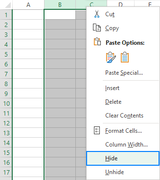 Cómo ocultar columnas en Excel usando acceso directo, VBA o agrupación